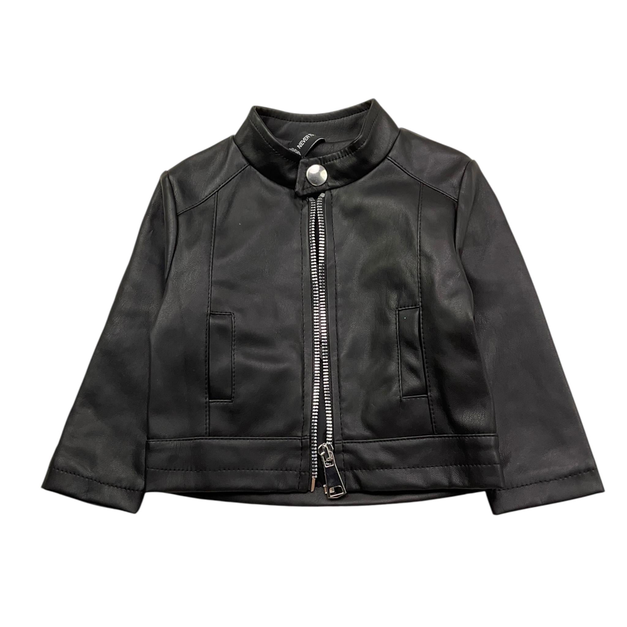 Never Too Giubbino In Ecopelle Tinta Unita con Zip per Neonato NT1153N NERO NEVER TOO 