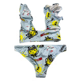 Mousse Costume 2 Piece Top-Panties Solid Color With Blue Prints for Girls