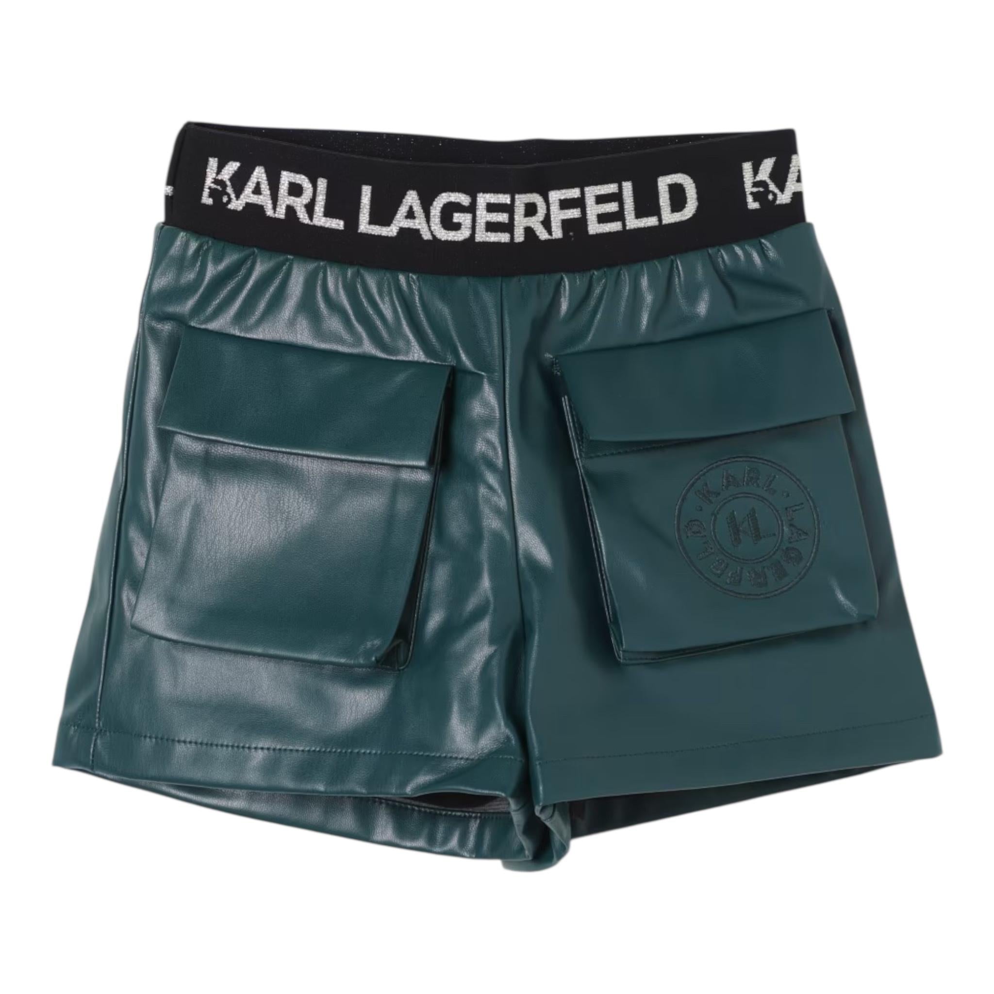 KARL LAGERFELD short tinta unita in ecopelle Verde per Bambina Z30197 VERDE KARL LAGERFELD 