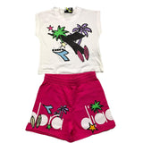 Diadora Complete 2 Piece T-Shirt-Short Two-Tone White/Fuchsia For Baby Girls