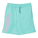 Dsquared2 Bermuda Shorts In Solid Color Tracksuit With Logo Print And Elastic Waist Aqua Green For Boys