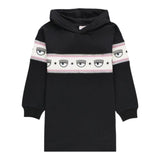Chiara Ferragni Black Printed Hooded Solid Color Dress For Girls