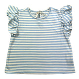 Zhoe &amp; Tobiah Two-Tone Striped Ruffle T-Shirt White/Blue For Baby Girls