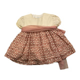Squid Half Sleeve Dress With Band And Pink Flower Embroidery For Baby Girl
