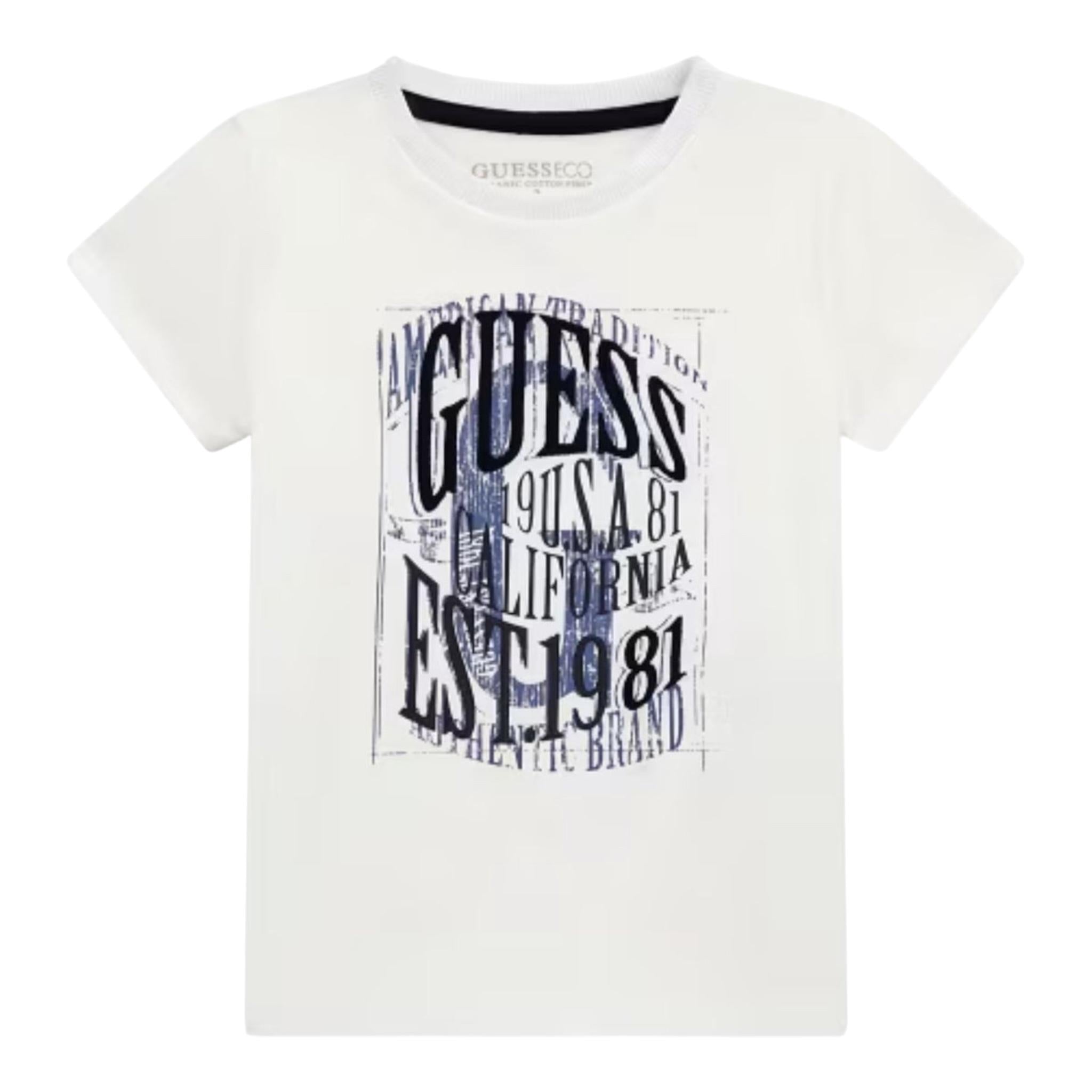 Guess T-Shirt Girocollo Tinta Unita con Stampa per Neonato N5RI19K8HM4N BIANCO GUESS 