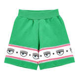 Chiara Ferragni Solid Color Shorts With Print And Elastic Waist Green For Girls