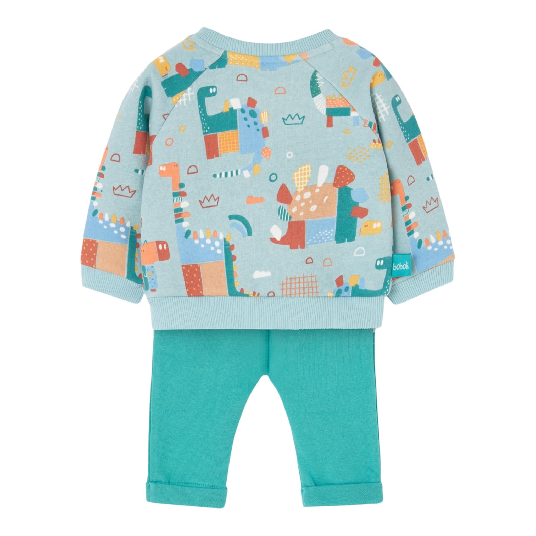 BOBOLI completo felpa-pantalone tinta unita con stampa Verde acqua per Neonato 119124 VERDE ACQUA BOBOLI 