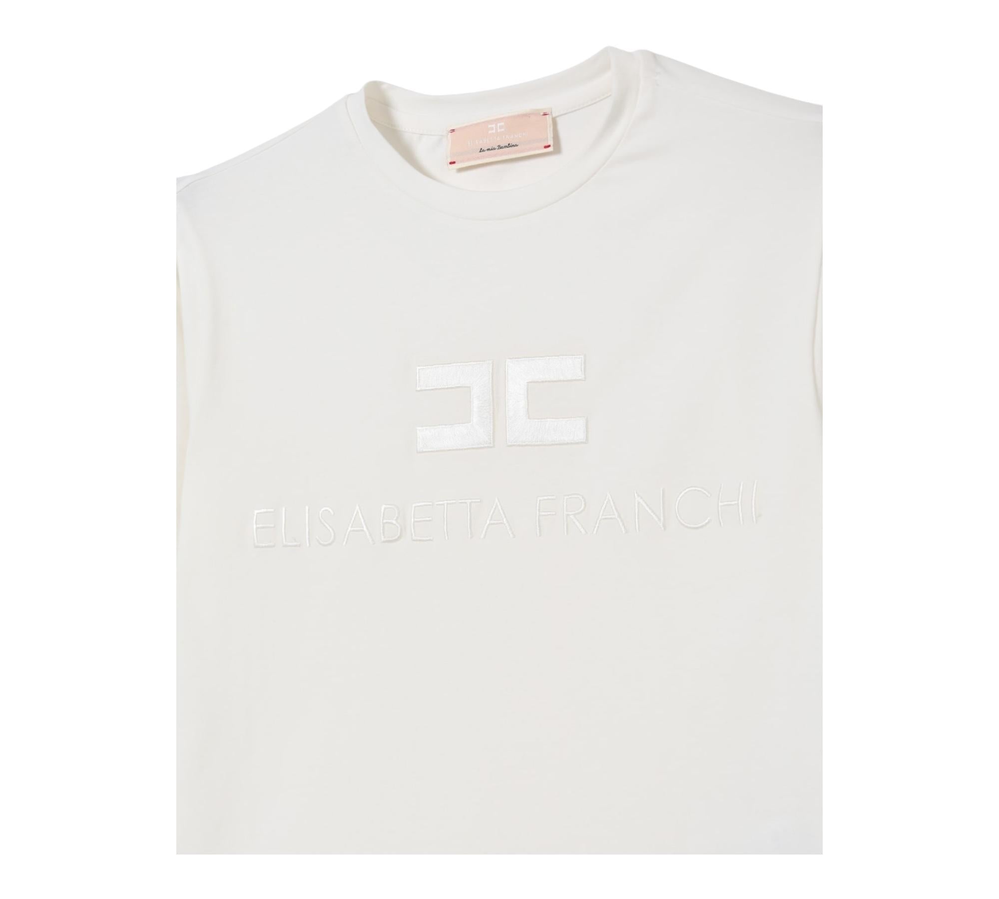 Elisabetta Franchi T-Shirt Girocollo Tinta Unita con Logo per Bambina EFTS231XX PANNA ELISABETTA FRANCHI 