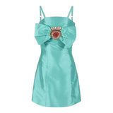Odi Et Amo Solid Color Spaghetti Strap Dress With Back Neckline And Green Applique For Girls