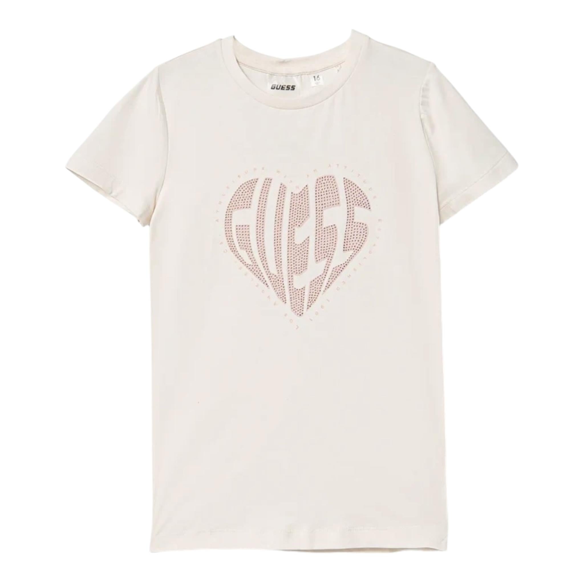 Guess T-Shirt Girocollo Tinta Unita con Stampa Logo per Bambina J4RI46J131 BIANCO GUESS 