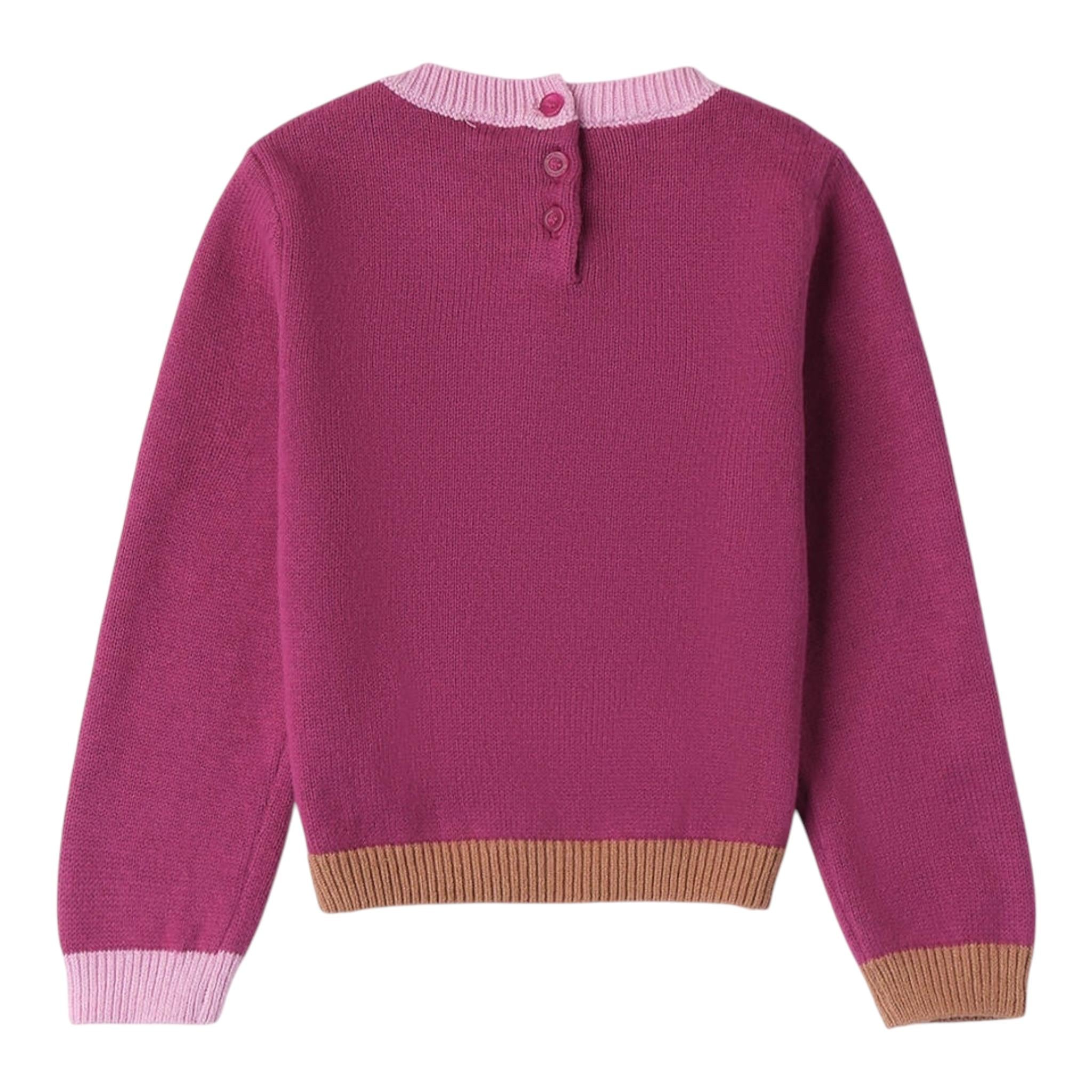SARABANDA maglia girocollo tinta unita cn stampa e profili in contrasto Fuxia per Bambina A211 FUXIA SARABANDA 