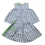 Ilfarobimbi Complete Tank Top-Skirt Solid Color With Blue Check Pattern For Girls