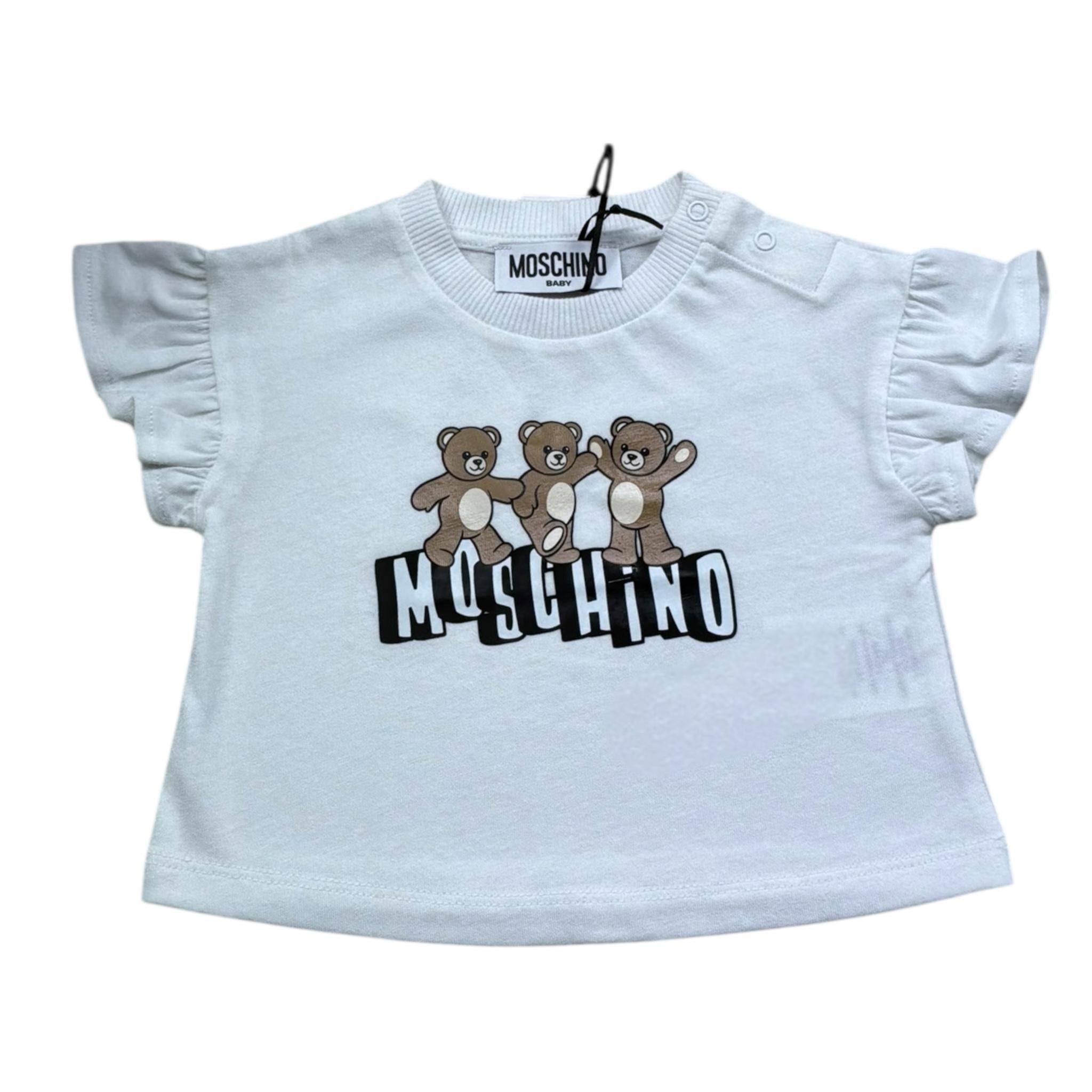 Moschino T-Shirt Girocollo Tinta Unita con Stampa per Neonata MBG01G BIANCO MOSCHINO 