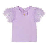 Angel'S Face Solid Color Crew Neck T-Shirt with Lilac Tulle Sleeves for Girls