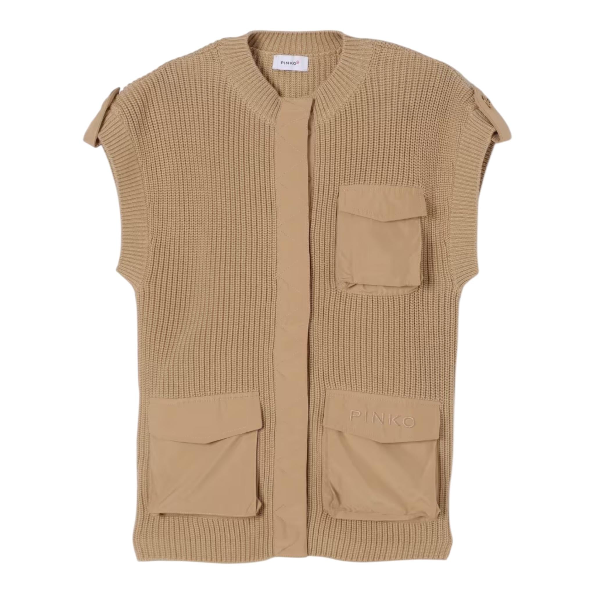Pinko Gilet In Maglia Girocollo Tinta Unita per Bambina KFMA002X SABBIA PINKO 