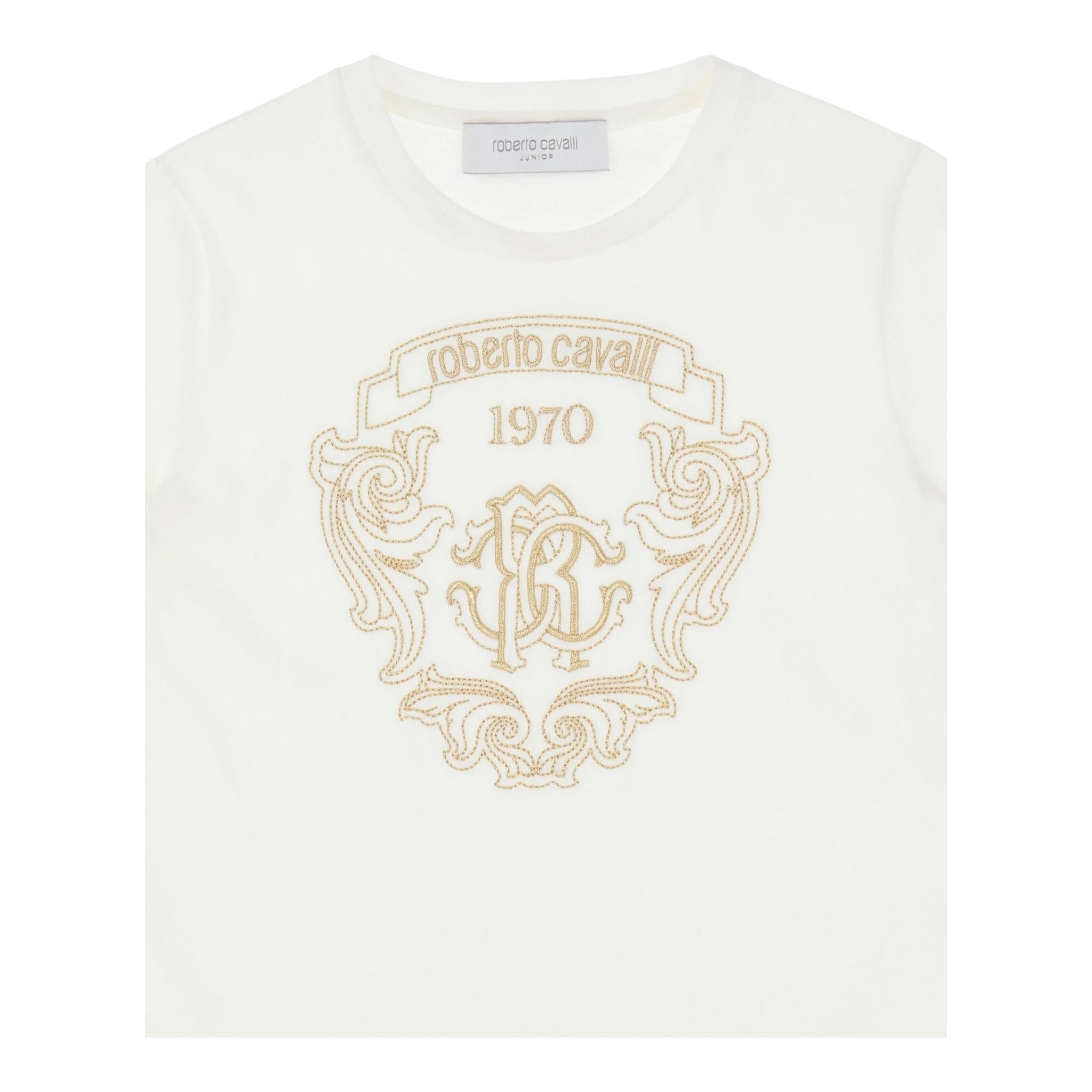 ROBERTO CAVALLI t-shirt girocollo tinta unita cn ricami in contrasto Bianco per Bambina TJT64C BIANCO ROBERTO CAVALLI 