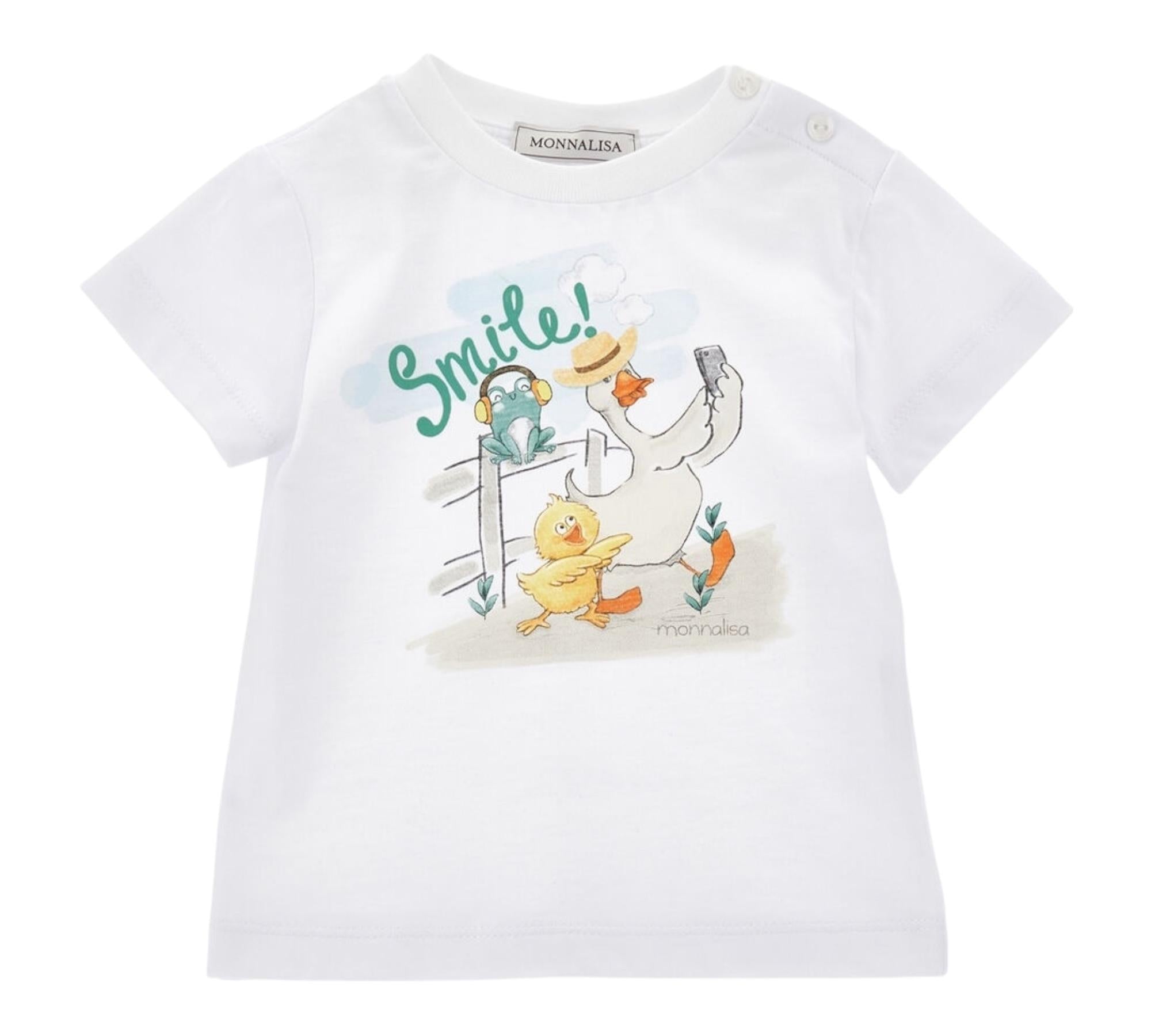 Monnalisa T-Shirt Girocollo Tinta Unita con Stampa per Bambino 28E603J BIANCO MONNALISA 