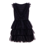 Aniye By Girl Black Tulle Solid Color Sleeveless Dress For Girls