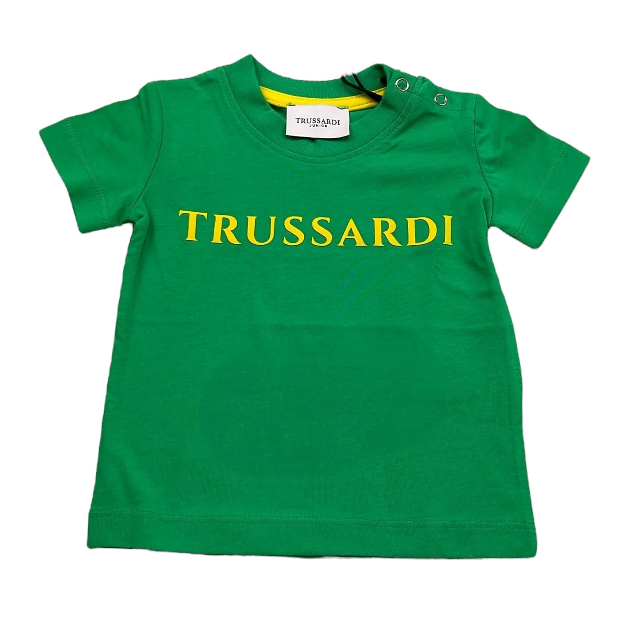 Trussardi T-Shirt Girocollo Tinta Unita con Logo per Neonato TIP24001TS VERDE TRUSSARDI 