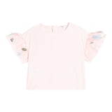 The Owl Top Solid Color With Pink Flower Appliques For Girls