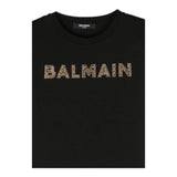 Balmain Solid Color Crew Neck T-Shirt With Glitter Print Black For Girls