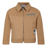 Lanvin Plain Zip Up Jacket With Logo Print Camel For Boys