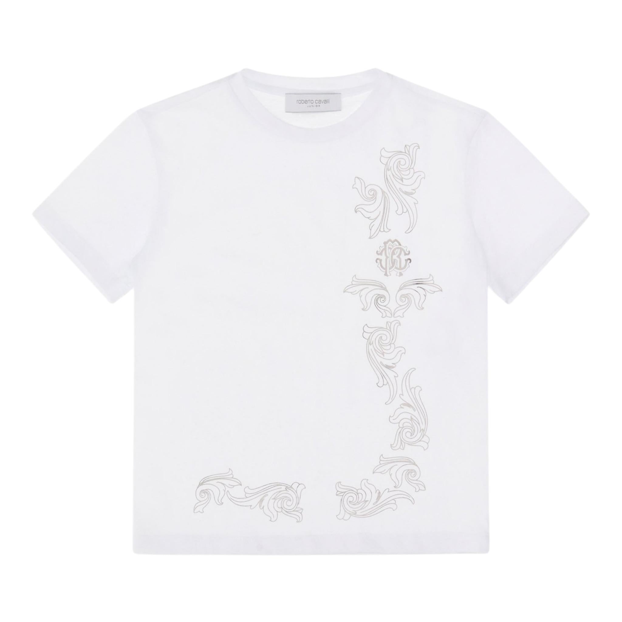 ROBERTO CAVALLI t-shirt girocollo tinta unita con stampa in contrasto Bianco per Bambina TJT60W BIANCO ROBERTO CAVALLI 