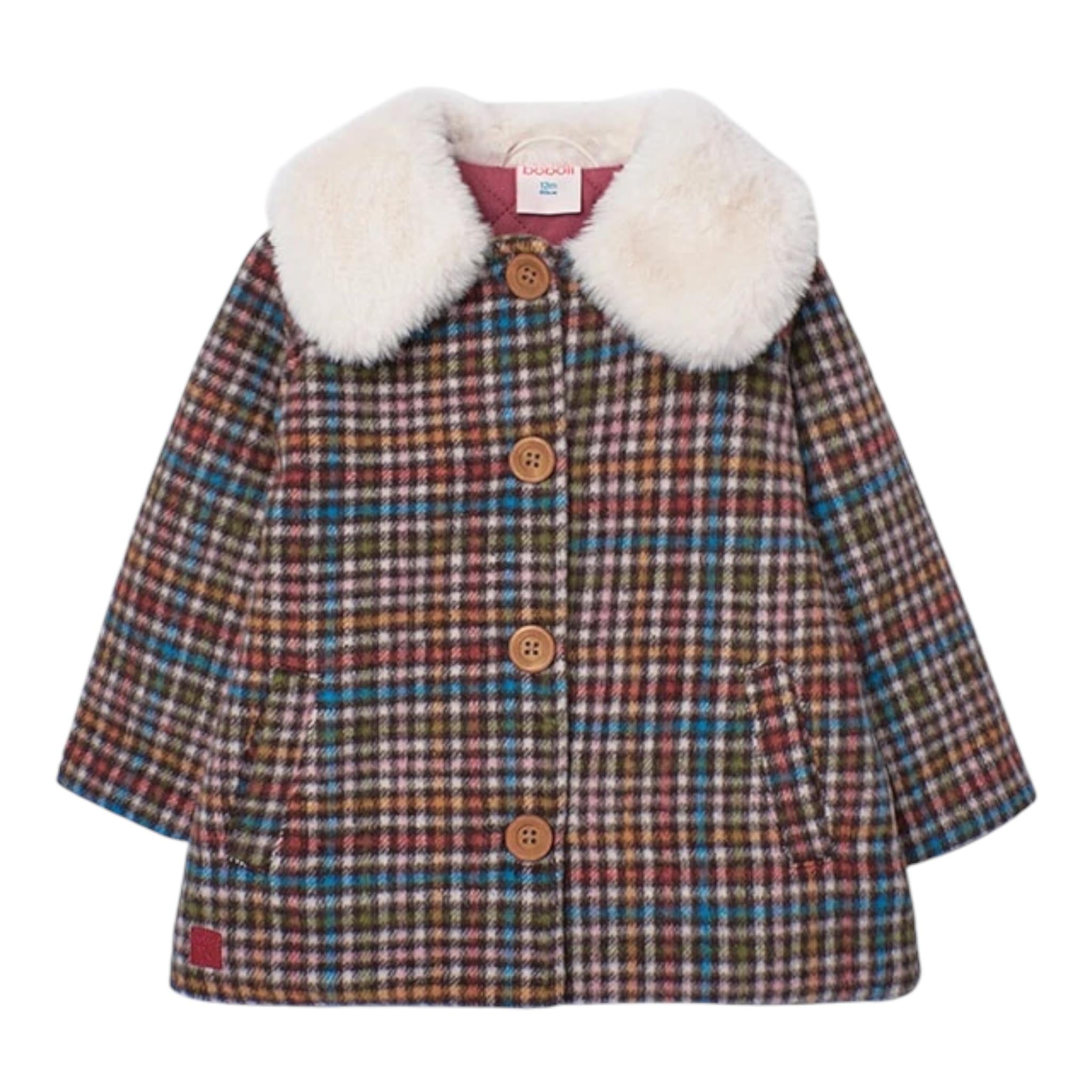 BOBOLI cappotto fantasia quadretti con colletto pelliccia Multicolor per Bambino 239183 MULTICOLOR BOBOLI 