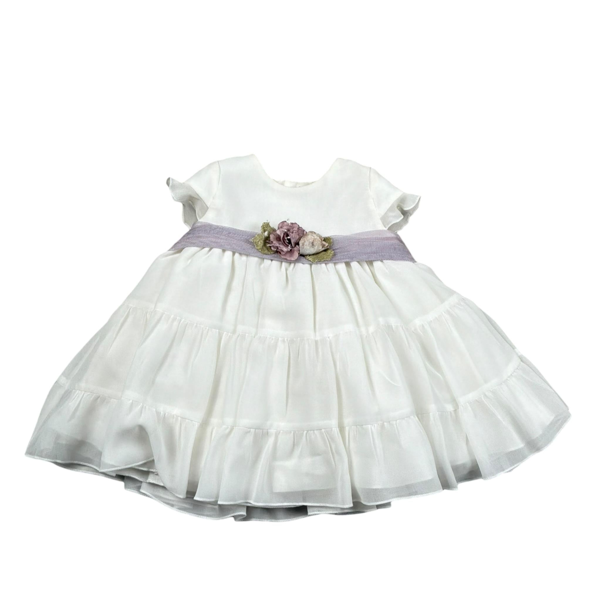 Amaya Abito Mezza Manica Tinta Unita con Tulle per Neonata 532215 BIANCO AMAYA 