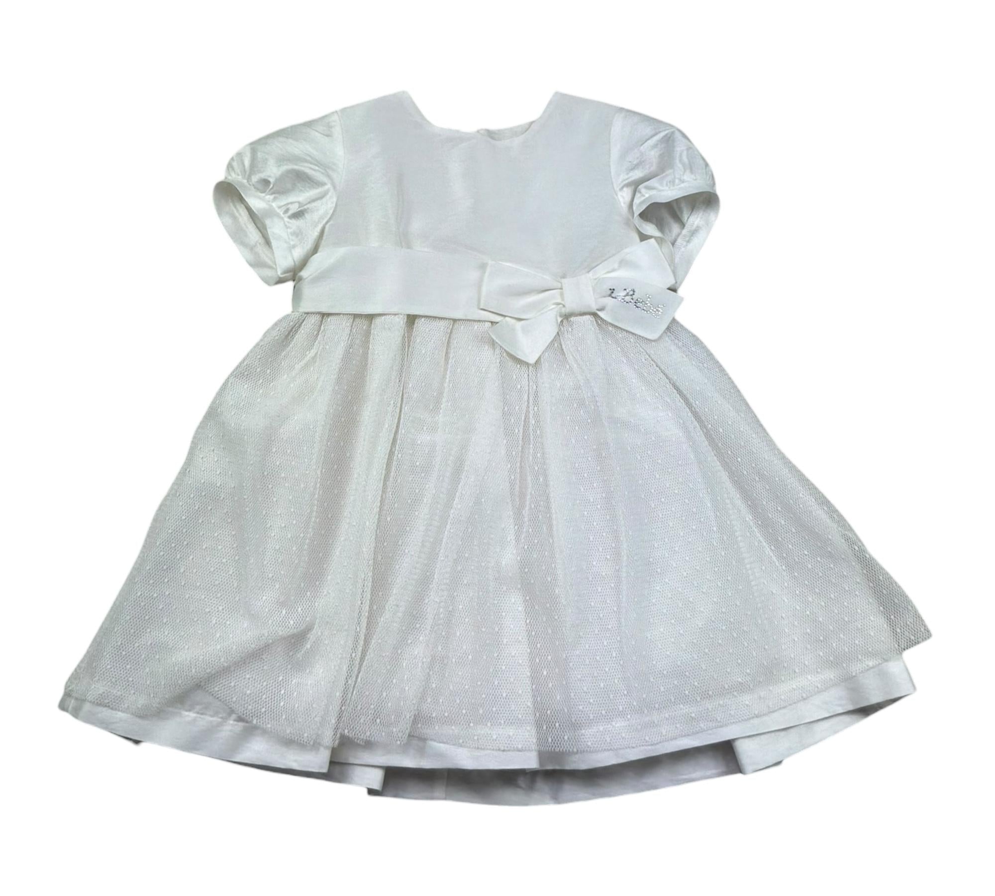 Le Bebe Abito Mezza Manica Tinta Unita con Cinturino per Neonata LBG0877 BIANCO LE BEBE 