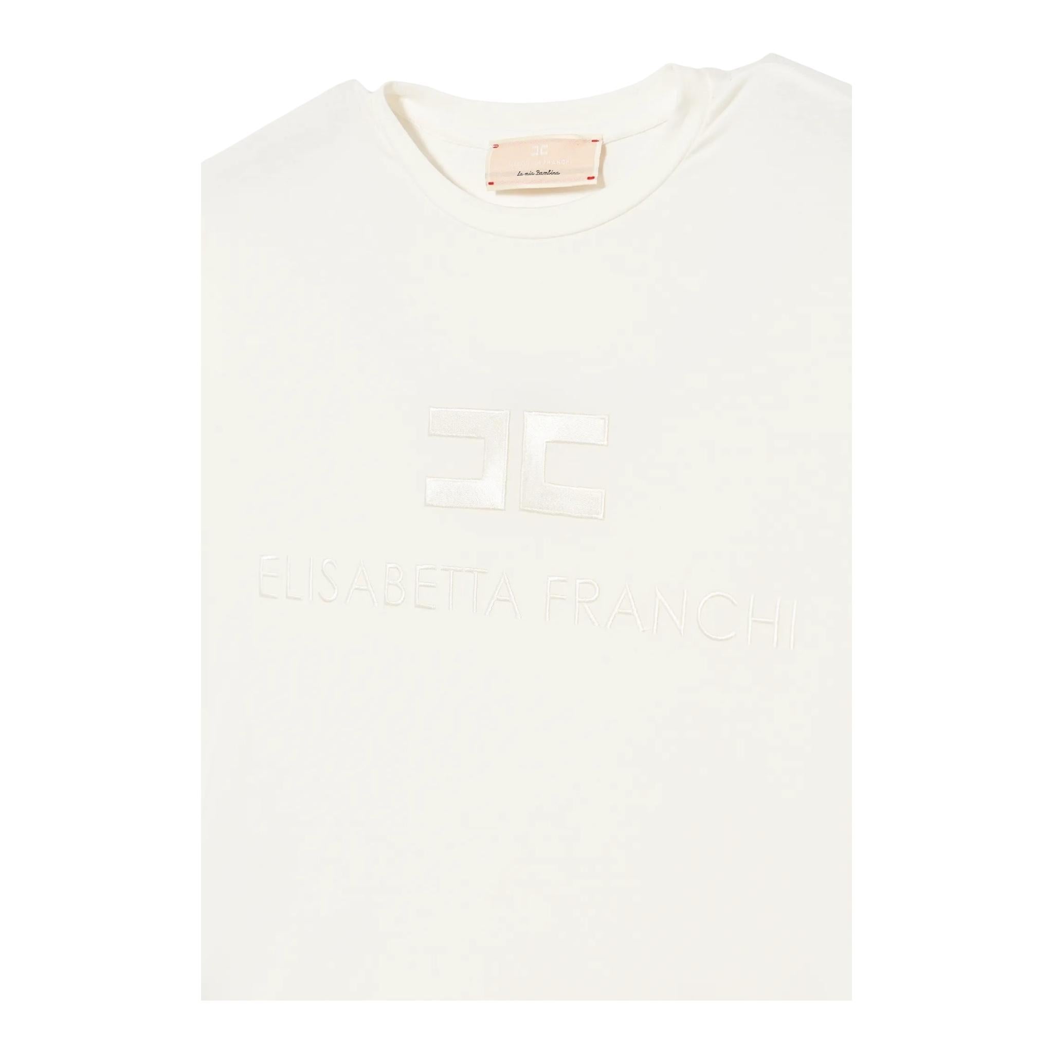 Elisabetta Franchi T-Shirt Girocollo Tinta Unita con Logo per Bambina EFTS231 PANNA ELISABETTA FRANCHI 
