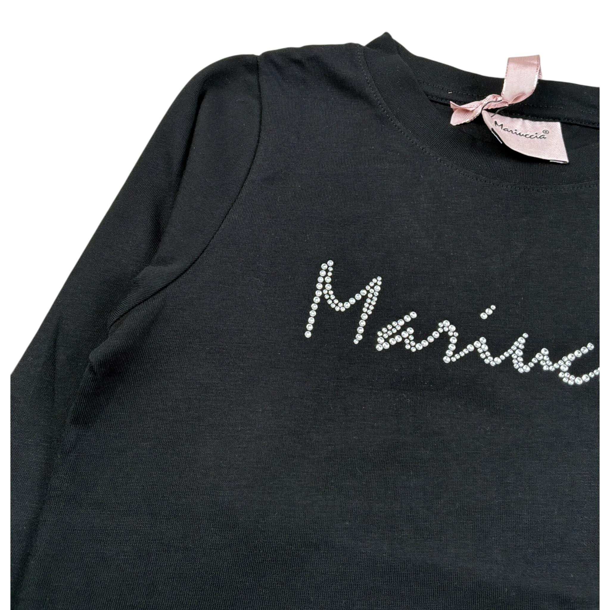 Mariuccia Shirt Girocollo tinta unita con Stampa Brillantinata Nero per Bambina MBFW23T209 NERO MARIUCCIA 