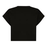 Balmain Black Logo Solid Color Crew Neck T-Shirt For Girls