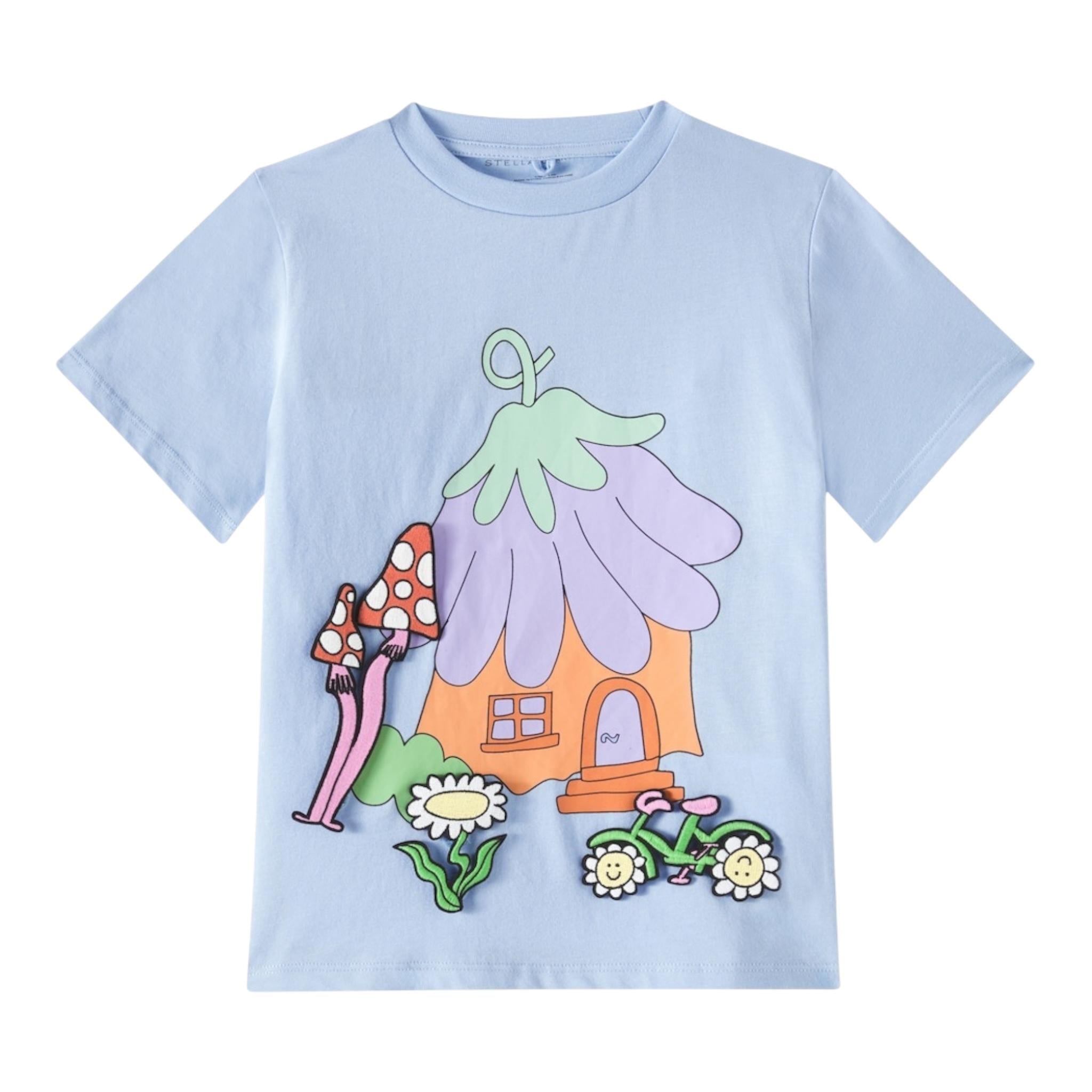 Stella Mccartney T-Shirt Girocollo Tinta Unita con Stampa E Applicazioni per Bambina TW8A51 AZZURRO STELLA McCARTNEY 