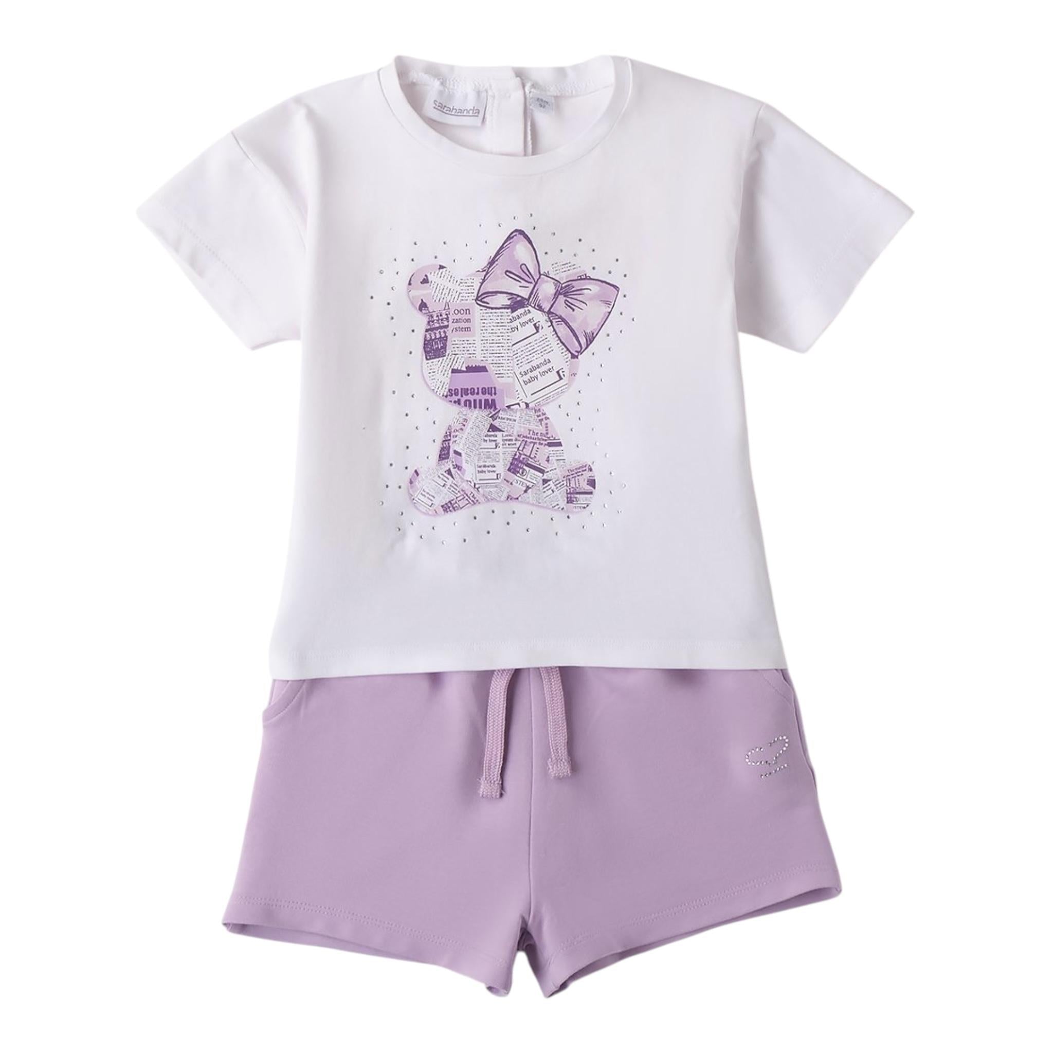 Sarabanda Completo 2 Pezzi T-Shirt-Short per Bambina 0B255X BIANCO/LILLA SARABANDA 