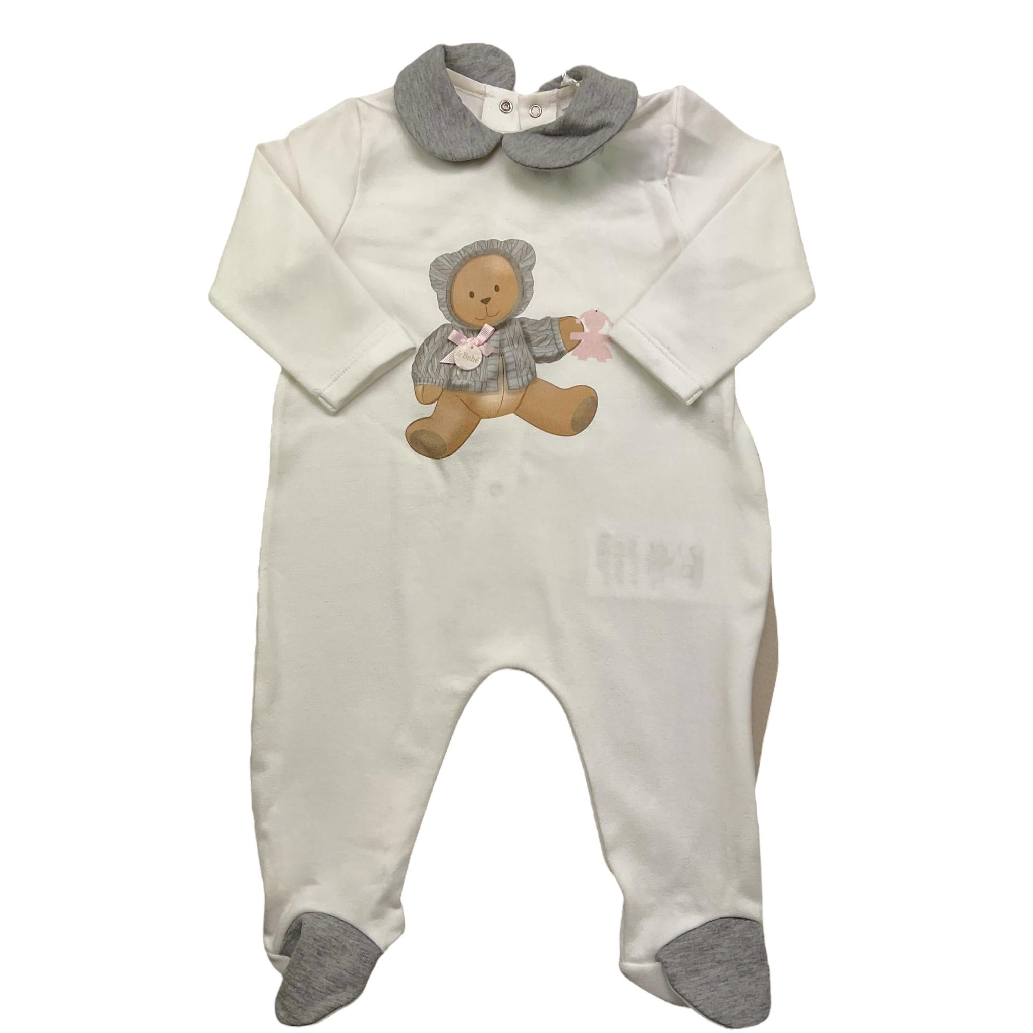 LE BEBE' tutina tinta unita con stampa orso Bianco per Neonata LBG4858 BIANCO LE BEBE' 