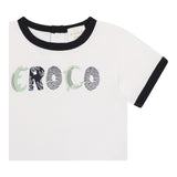 Carre'Ment Beau T-Shirt Crew Neck Solid Color With Contrast Print White For Newborns