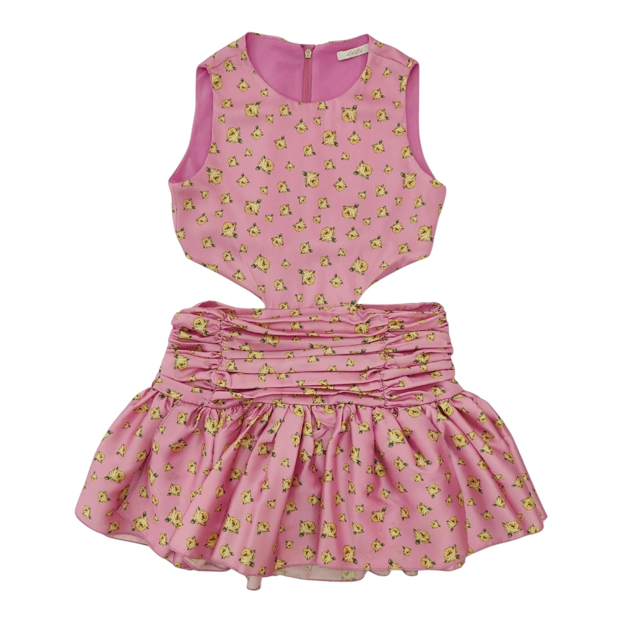 Lu Lu By Miss Grant Abito Tinta Unita Giromanica con Fantasia Fiori per Bambina LL3662 ROSA LU LU BY MISS GRANT 