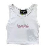 Disclaimer Solid Color Crew Neck Tank Top With White Print For Girls