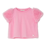 Liu Jo T-Shirt Girocollo Tinta Unita con Tulle per Bambina KA5127X ROSA LIU JO 