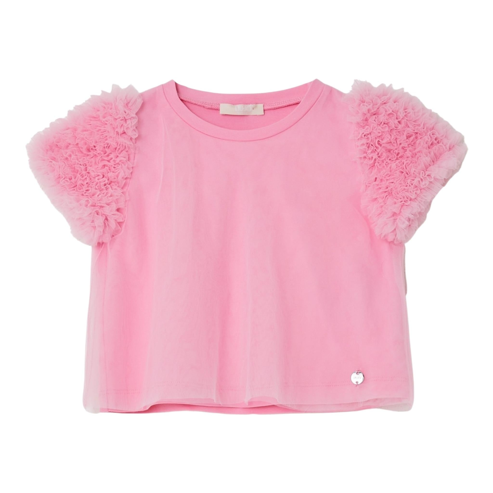 Liu Jo T-Shirt Girocollo Tinta Unita con Tulle per Bambina KA5127X ROSA LIU JO 