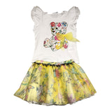 Elsy 2 Piece Set T-Shirt-Skirt Two-Tone White/Yellow For Girls