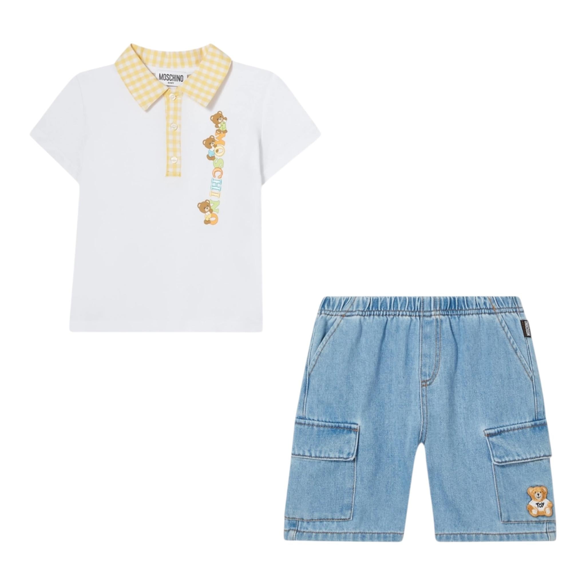 Moschino Cmpleto 2 Pezzi Bermuda-Polo per Neonato MUG01A BIANCO MOSCHINO 