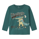 Name.It Shirt Crew Neck Solid Color With Contrast Print Green For Boys