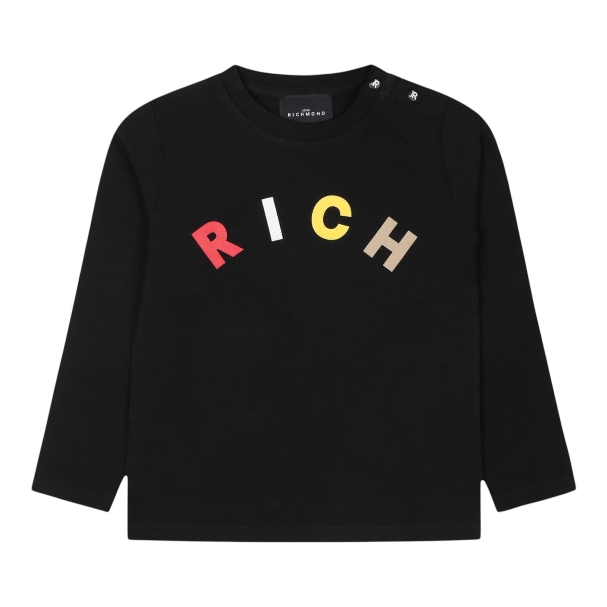 John Richmond Shirt Girocollo Tinta Unita con Stampa per Neonato RIA240066TS NERO JOHN RICHMOND 