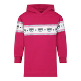Chiara Ferragni Solid Color Dress With Hood And Fuchsia Print For Baby Girl
