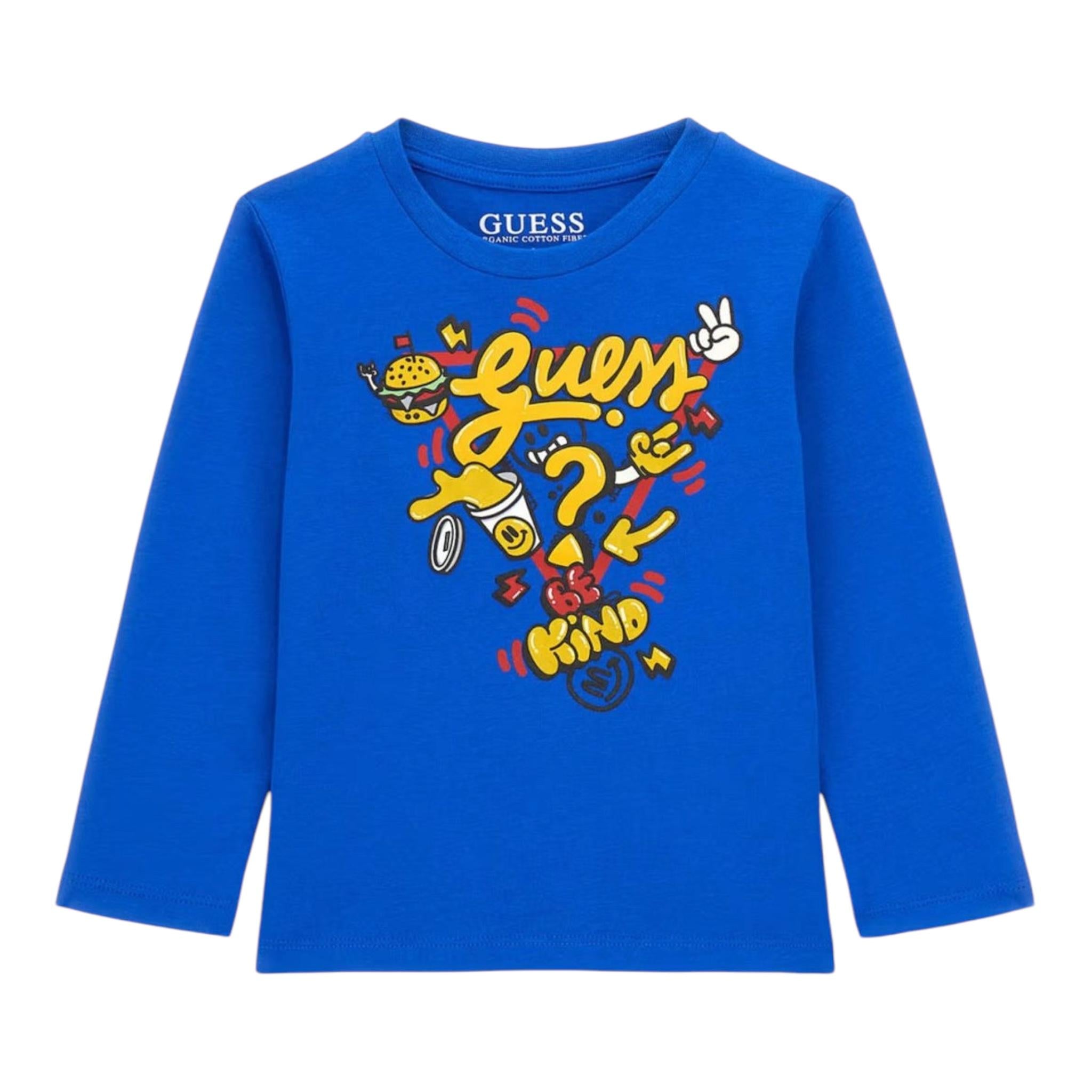 GUESS shirt girocollo tinta unita con stampa Cobalto per Neonato N4YI13K8HM4N COBALTO GUESS 