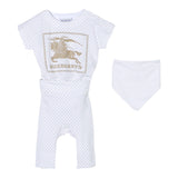 Burberry 2 Piece Set Bodysuit-Pants-Bib Solid Color White For Newborn