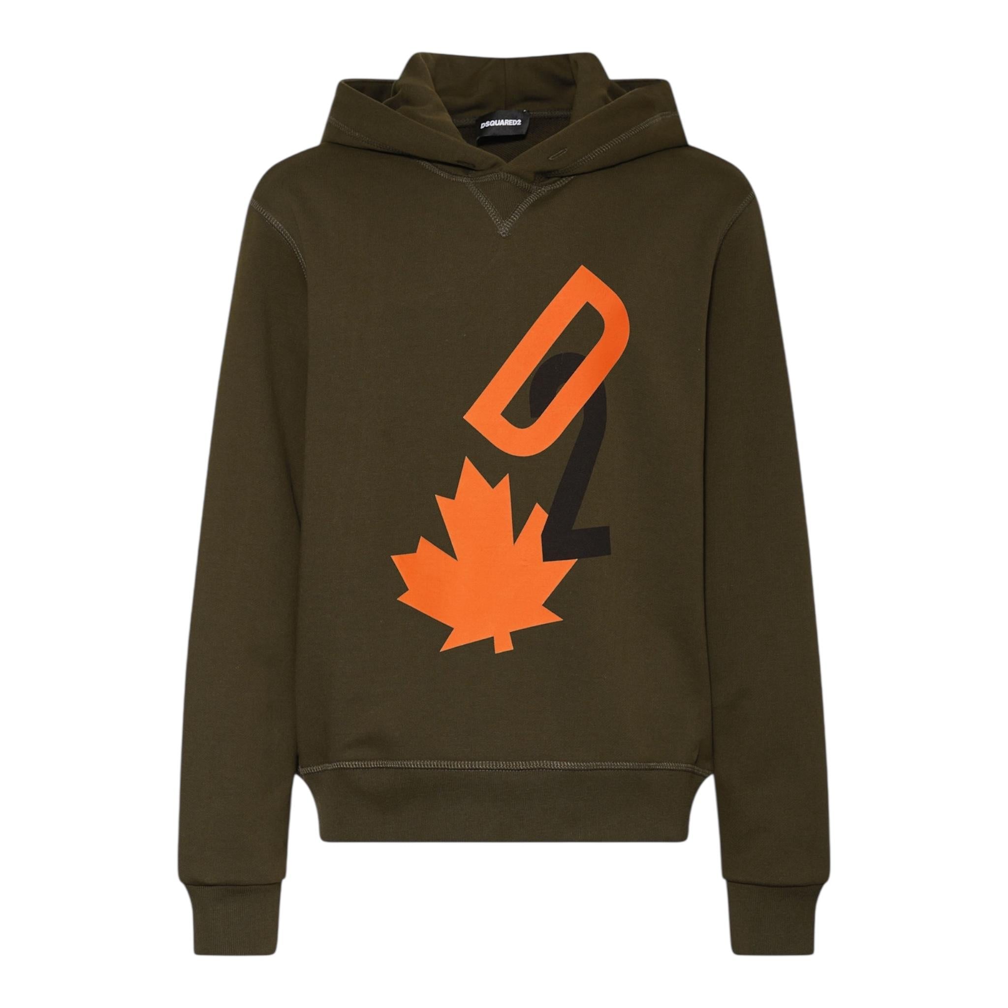 DSQUARED2 felpa tinta unita con cappuccio e stampa Verde per Bambino DQ2465X VERDE DSQUARED2 