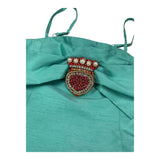 Odi Et Amo Solid Color Spaghetti Strap Dress With Back Neckline And Green Applique For Girls